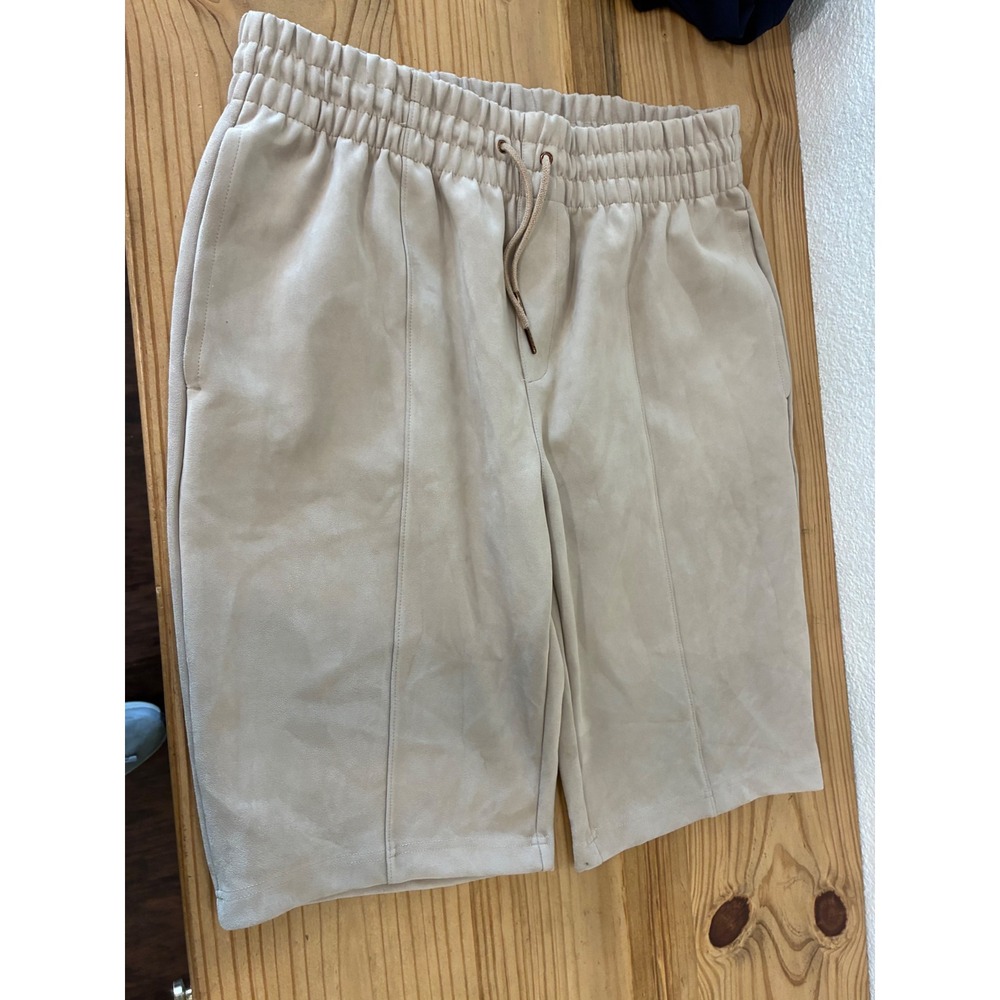 Sean John Mens Faux Suede Shorts Tan Beige Elastic Waist Drawstring XL